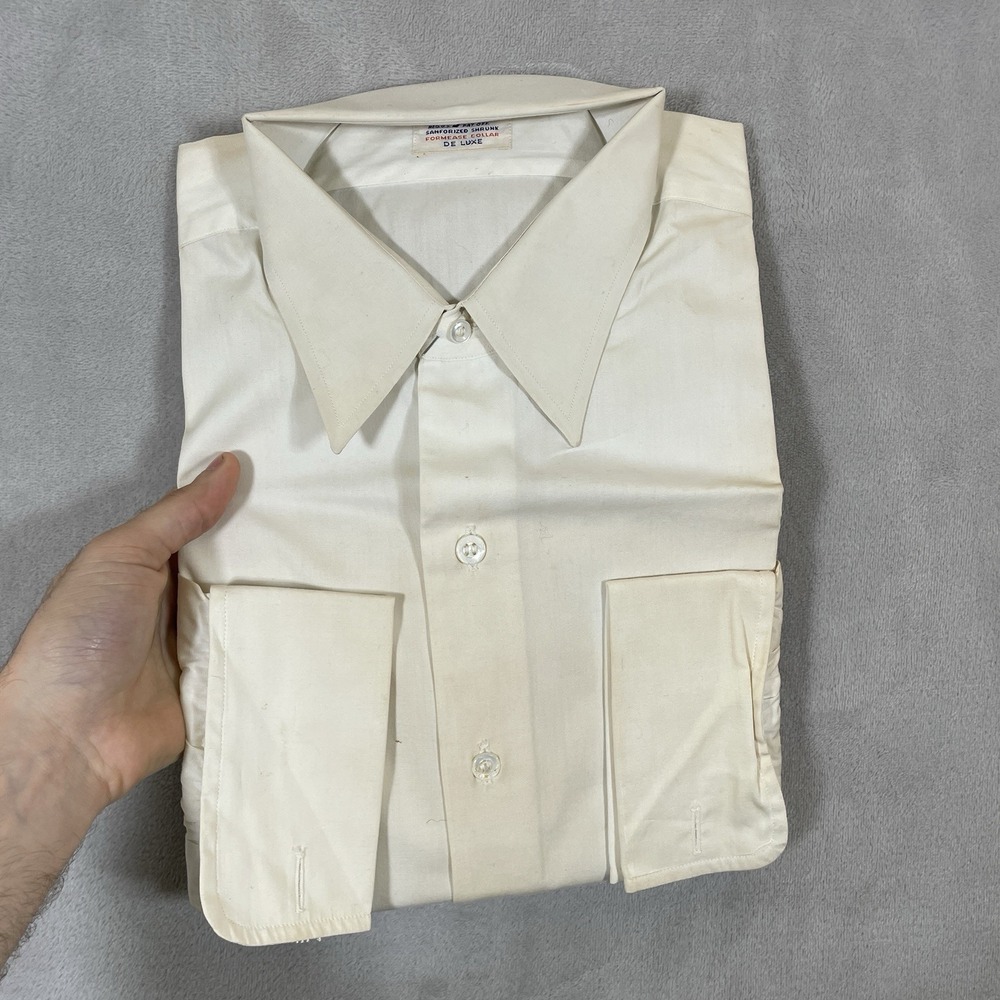 DEADSTOCK Pilgrim Dress Shirt Mens 15 32 White Sanforized De Luxe Stained